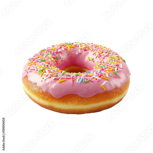 pink glazed donut with sprinkles on white background photo