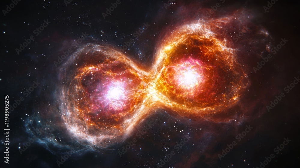 Obraz premium Cosmic Nebula Fiery Infinity Symbol Celestial Dance of Two Galaxies