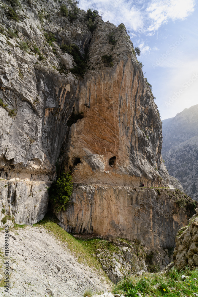 A large rock formation with a small opening in it. The rock is covered in moss and has a few small holes. Scene is peaceful and serene, as the rock formation is surrounded by a lush green area A large rock formation with a small opening in it. The rock is covered in moss and has a few small holes. Scene is peaceful and serene, as the rock formation is surrounded by a lush green area