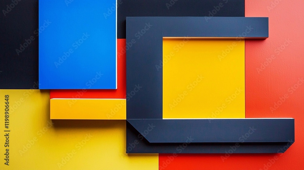 A bold geometric artwork with vibrant blocks of blue, yellow, red, and black, creating a modern and striking abstract design. Ideal for contemporary art or interior decor A bold geometric artwork with vibrant blocks of blue, yellow, red, and black, creating a modern and striking abstract design. Ideal for contemporary art or interior decor
