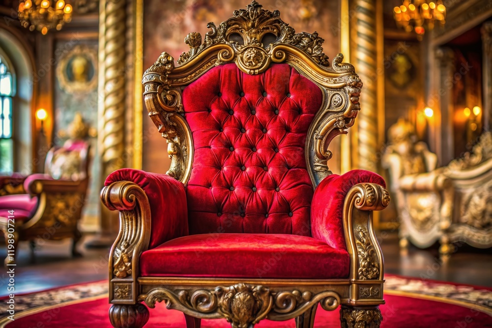 Luxurious Red Velvet King's Throne Chair in Opulent Interior Macro Photography Luxurious Red Velvet King's Throne Chair in Opulent Interior Macro Photography