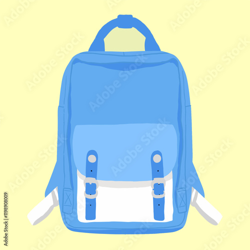 Blue and White Backpack Illustration on a Light Yellow Background