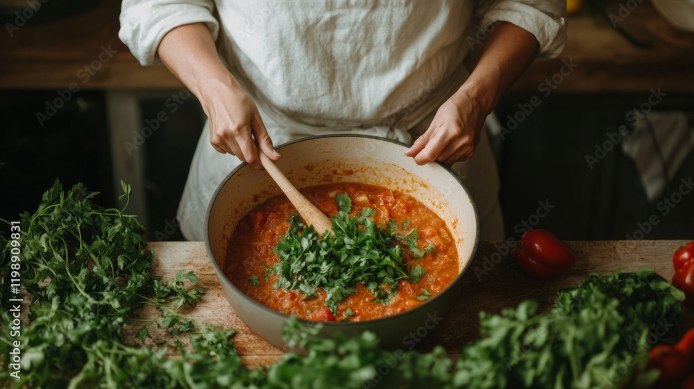 Homely Cooking Latina Woman Crafting Aromatic Stew in a Warm Kitchen Setting Homely Cooking Latina Woman Crafting Aromatic Stew in a Warm Kitchen Setting