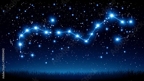 Celestial Constellation Illustration in a Starry Night Sky with Cosmic Elegance