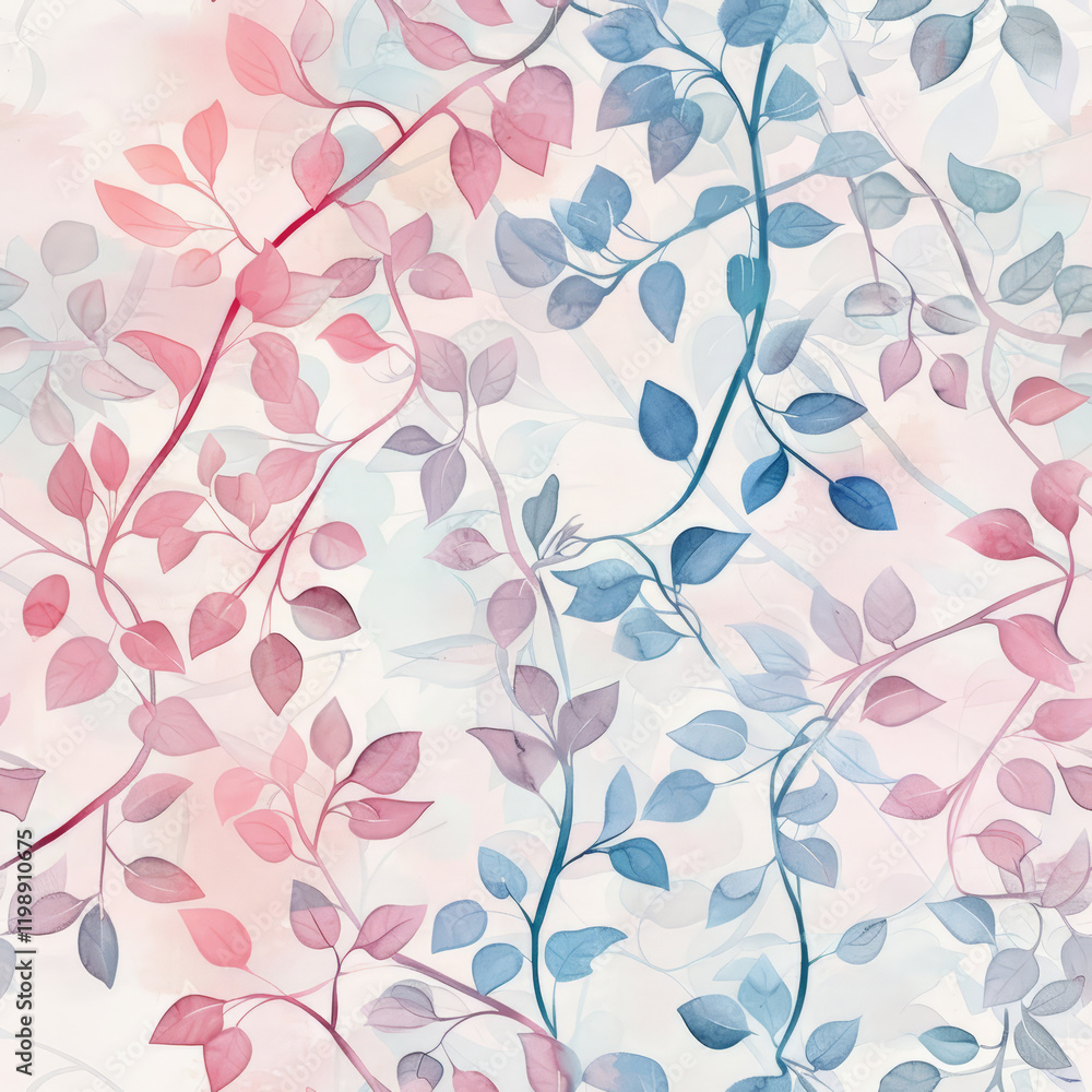Delicate pastel watercolor pattern featuring intertwined vines and leaves Delicate pastel watercolor pattern featuring intertwined vines and leaves