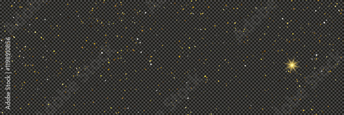 Gold glittering dust with stars on transparent backdrop