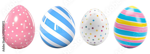 Collection of colourful hand painted decorated easter eggs isolated on transparent background. Generative ai