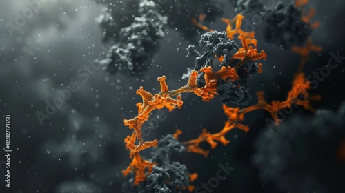 Enzyme Structure with Bound Orange Molecule on Dark Background