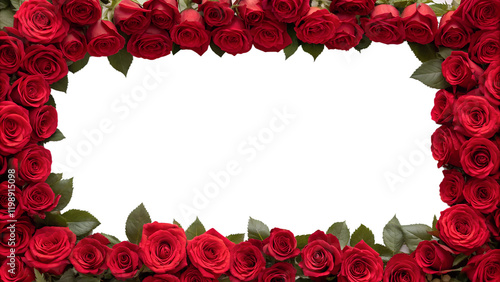 Elegant Red Roses Border: Transparent PNG Frame for Design and Text