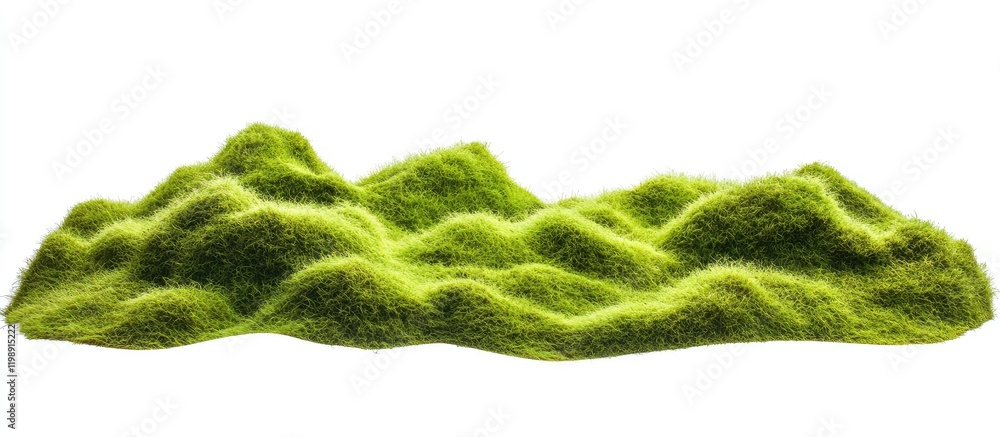 Lush green moss covered hills or mounds isolated on white background with ample copy space for text placement Lush green moss covered hills or mounds isolated on white background with ample copy space for text placement