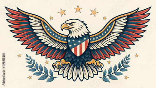 Patriotic Eagle Tattoo Design in Bold Vintage American Style