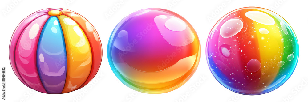 Colorful Beach Balls and Bubbles on Clear Background for Design Use Colorful Beach Balls and Bubbles on Clear Background for Design Use
