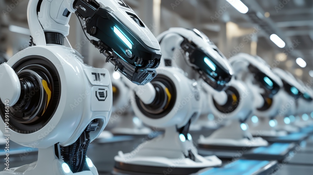 Fototapeta premium Robotic Arms Assembling Cars in a High-Tech Automotive Factory