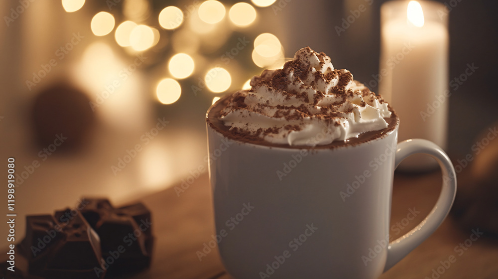 A luxurious hot chocolate topped with whipped cream and a dusting of cocoa powder, creating the ultimate winter indulgence in a cup. A luxurious hot chocolate topped with whipped cream and a dusting of cocoa powder, creating the ultimate winter indulgence in a cup.
