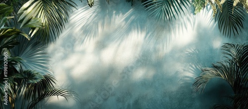 Tropical palm leaves background with soft light shadows and copy space for text placement photo