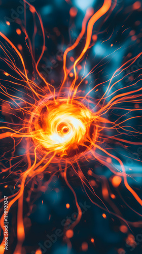 Abstract glowing swirl with fiery lines