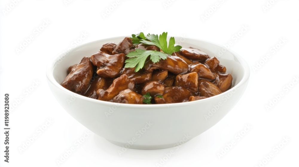 Sautéed Mushrooms in a White Bowl with Fresh Parsley