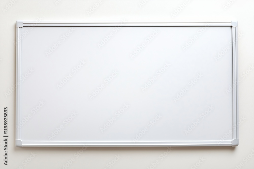 Empty whiteboard on a plain wall ready for brainstorming and creative ideas in a workspace environment Empty whiteboard on a plain wall ready for brainstorming and creative ideas in a workspace environment