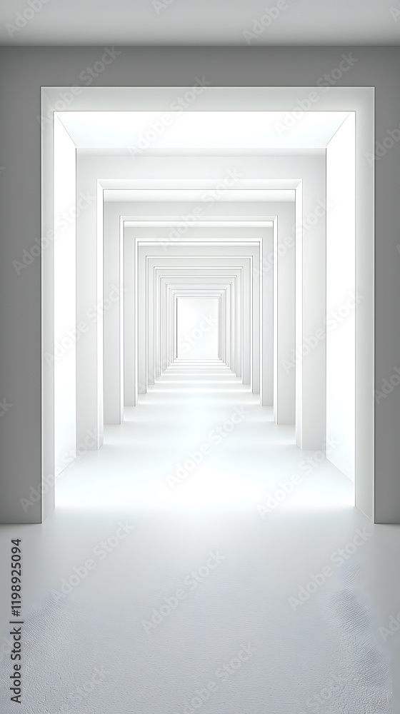 Endless white corridor with illuminated doors Endless white corridor with illuminated doors