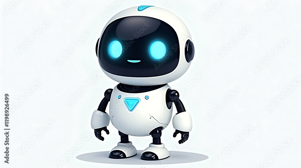 Adorable Futuristic Robot with Bright Blue Eyes and a Sleek White Design in a Digital Illustration Adorable Futuristic Robot with Bright Blue Eyes and a Sleek White Design in a Digital Illustration