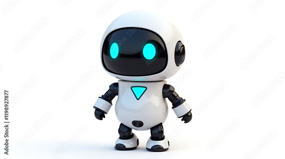 Adorable Futuristic Robot with Bright Blue Eyes and a Sleek White Design in a Digital Illustration Adorable Futuristic Robot with Bright Blue Eyes and a Sleek White Design in a Digital Illustration
