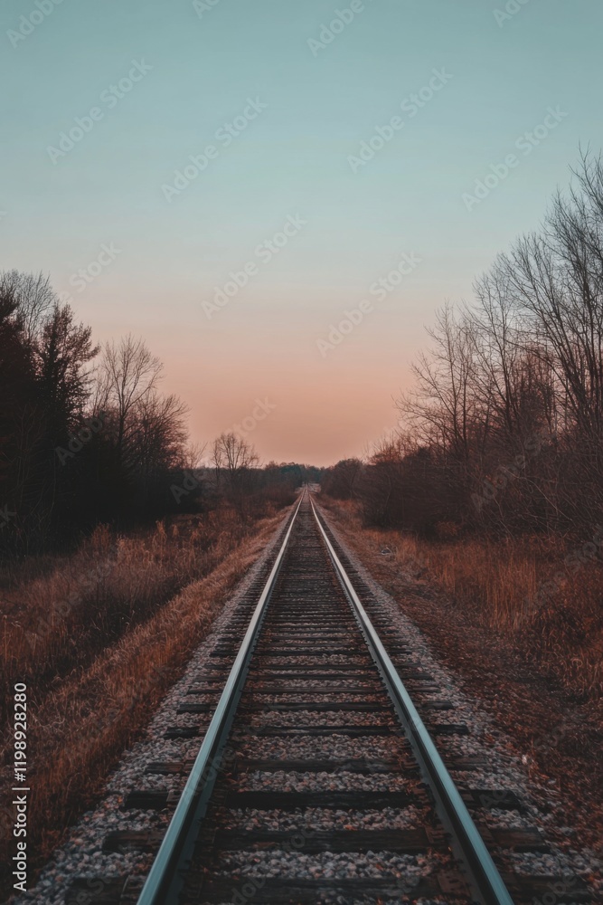 Tranquil Railroad Tracks at Sunset: A Journey's Promise Tranquil Railroad Tracks at Sunset: A Journey's Promise