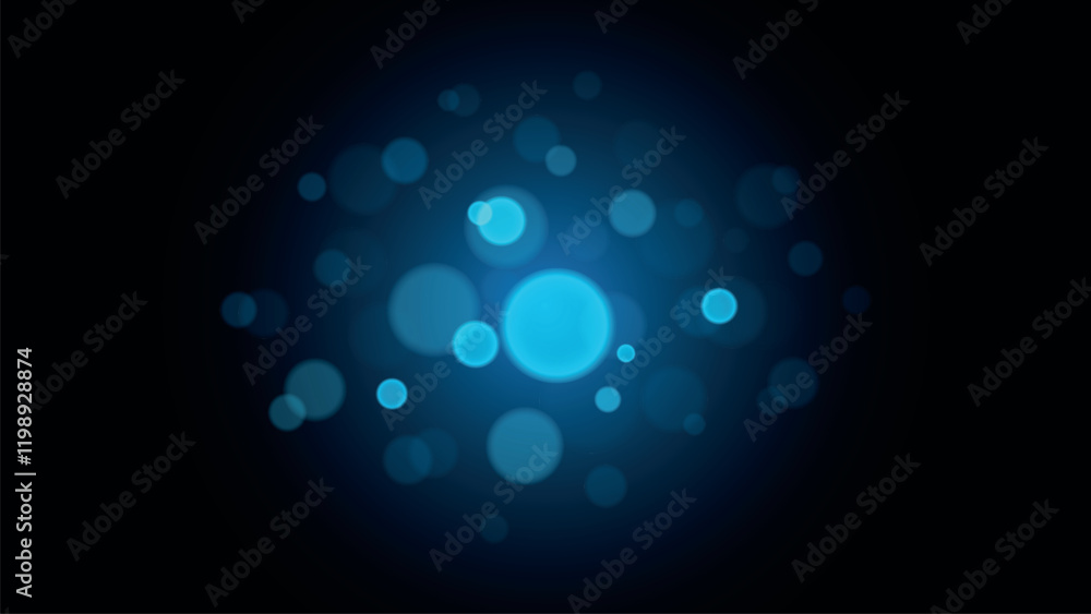 Black background with blur circles, blue circles in bokeh style, glowing blue bokeh circles, abstract light blur effect, blurry overlay template, confetti light, holiday powder dust for cards