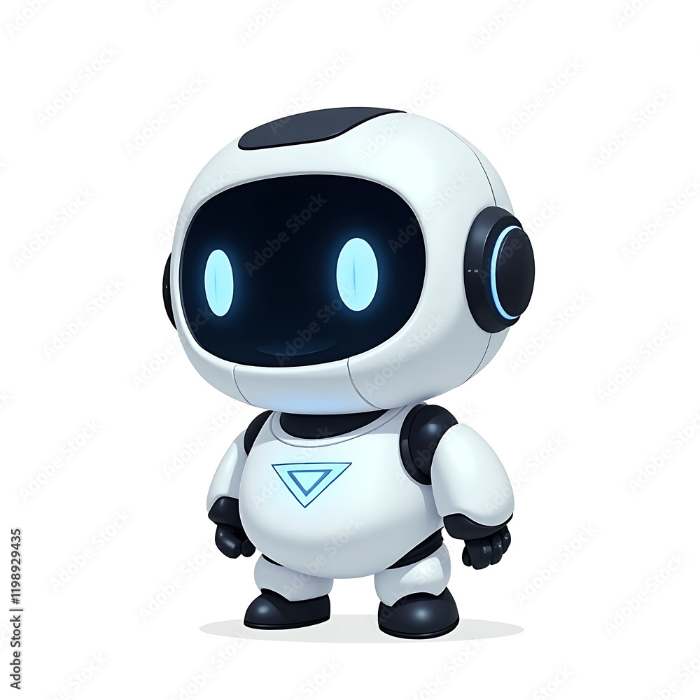 Adorable Futuristic Robot with Bright Blue Eyes and a Sleek White Design in a Digital Illustration Adorable Futuristic Robot with Bright Blue Eyes and a Sleek White Design in a Digital Illustration