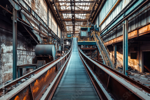 Conveyor belt in a modern recycling plant for effective metal collection and waste separation photo