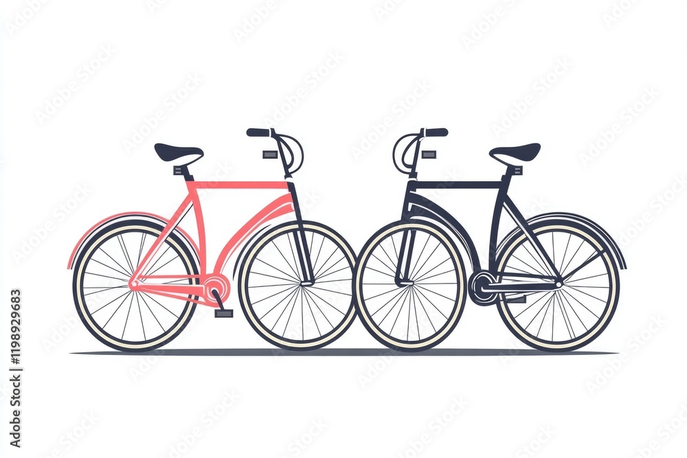 Fototapeta premium Two bicycles parked side by side, ready for use