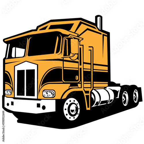Yellow and black classic cabover semi-truck in color block vector illustration style good for t-shirt print and graphics
