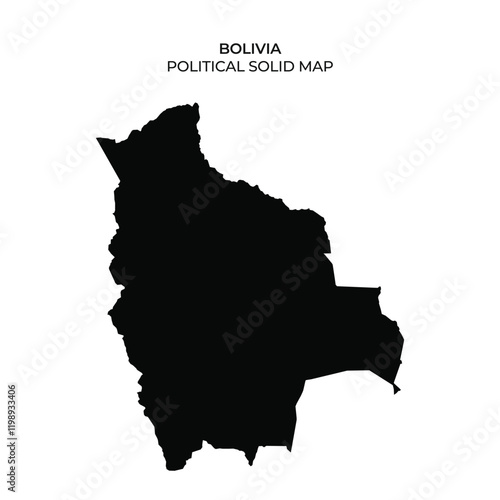 Solid black silhouette of Bolivia shown in a political map format
