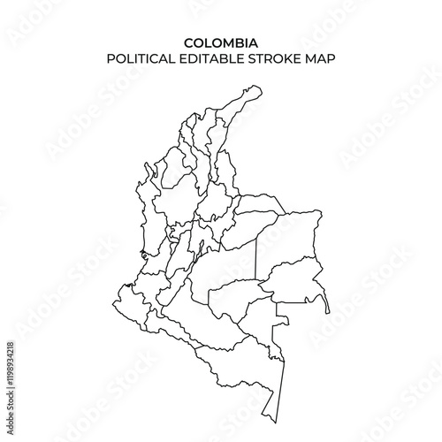 Colombia political editable stroke map for educational use