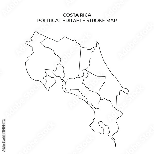 Editable political map of Costa Rica showing regional boundaries