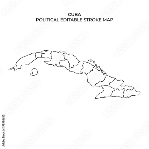 Cuba political editable stroke map for educational and design use