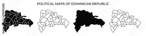 Political maps showing Dominican Republic regions in different styles