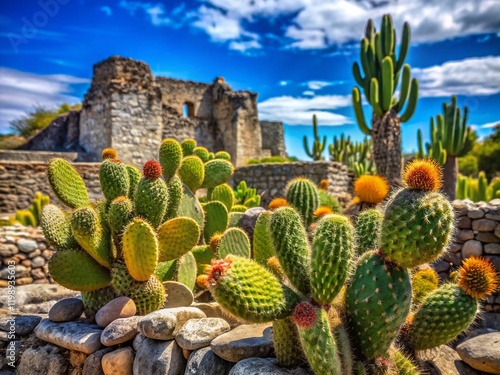 Majestic Cacti at Yagul Ruins, Oaxaca, Mexico: High-Resolution Stock Photo photo