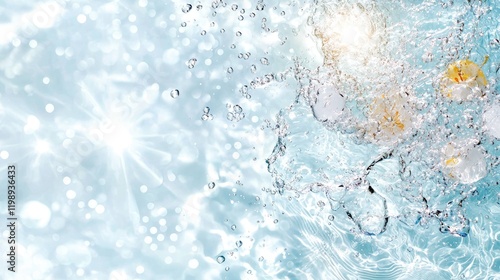 Abstract Bubbles on Clear Water with Blue and Golden Hues photo