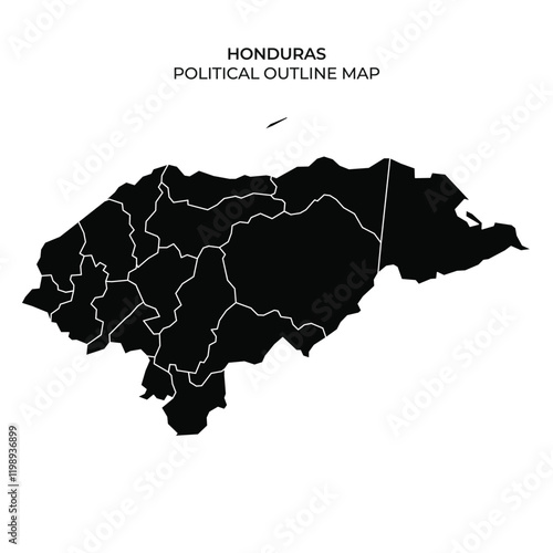 Outline map of Honduras showing political divisions and borders