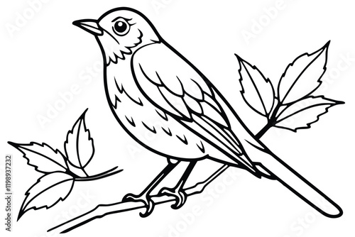 American Robin sitting in the branch vector with line art design 