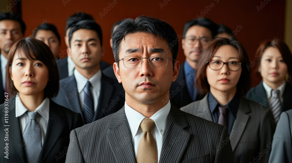 diverse group of professionals in formal attire stands together, showcasing unity and determination in corporate environment. Their expressions reflect focus and commitment diverse group of professionals in formal attire stands together, showcasing unity and determination in corporate environment. Their expressions reflect focus and commitment