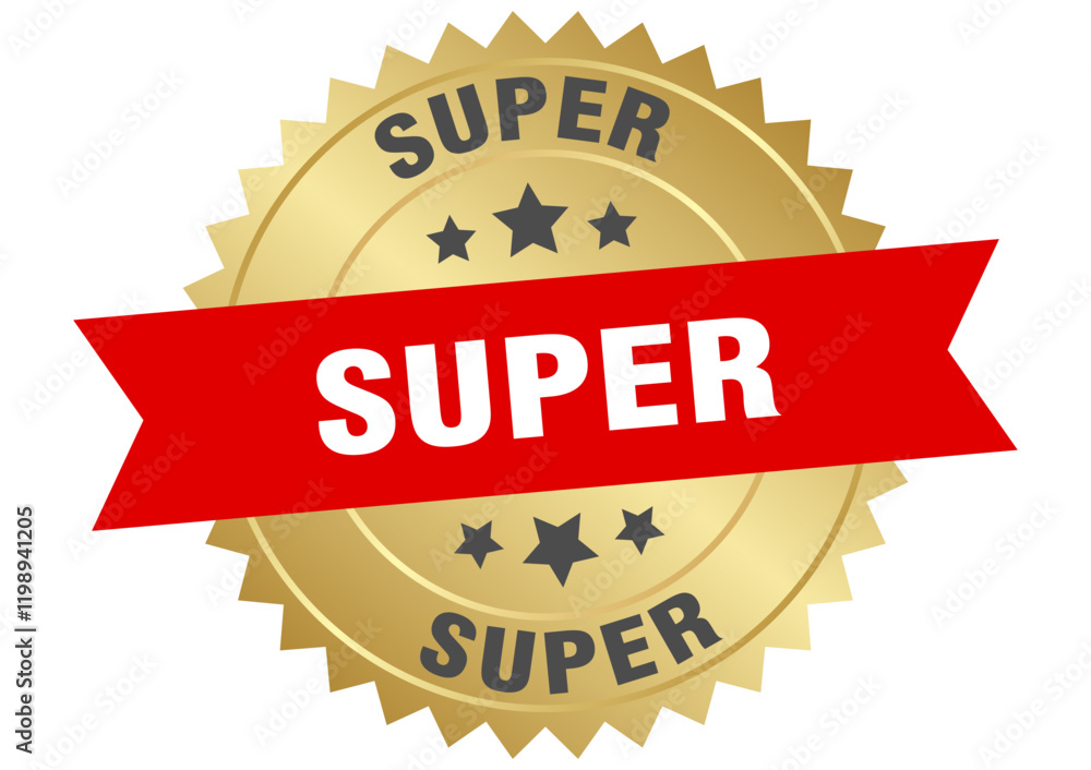 super. super round red and gold label isolated on transparent background super. super round red and gold label isolated on transparent background