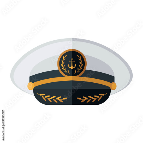 Captain's cap. The color icon of the captain's hat. Cockade on the hat. The anchor sign. Vector illustration for design and web