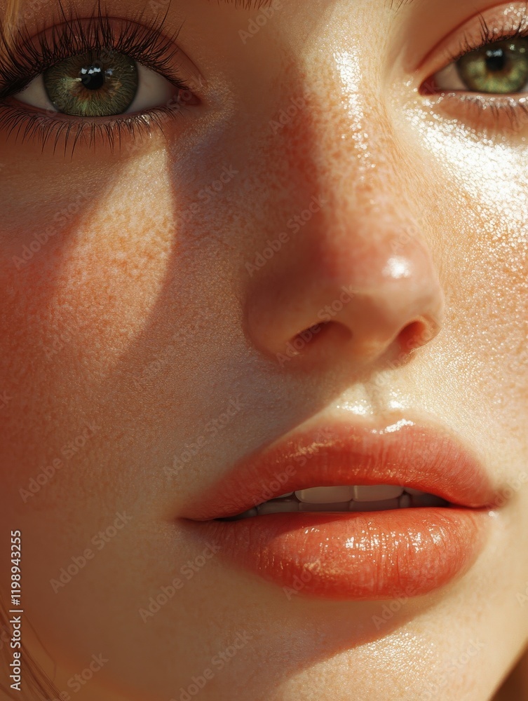 Naklejka premium Close-up of beautiful woman's perfect skin care concept with full lips. generative ai