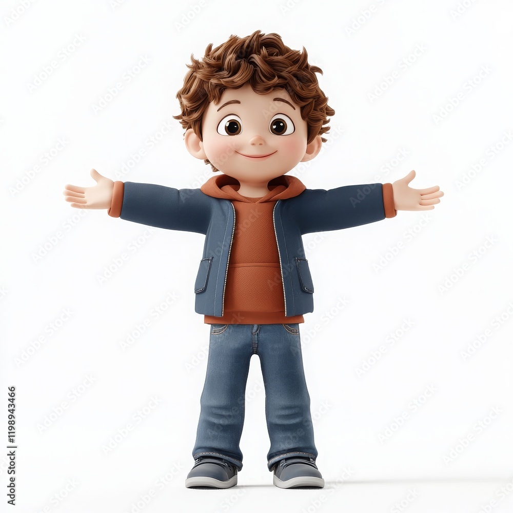 Cheerful Cartoon Boy Character with Open Arms Cheerful Cartoon Boy Character with Open Arms