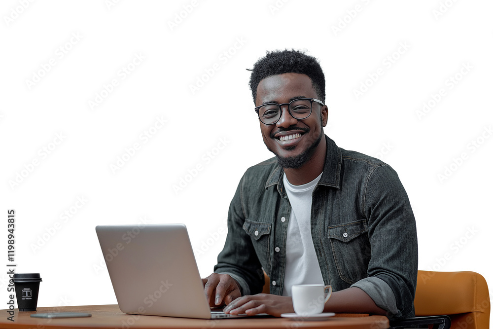 African businessman working on laptop isolated on white African businessman working on laptop isolated on white