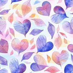 Store enrouleur  Seamless watercolor pattern of hearts and leaves in soft pastel colors  © INT888
