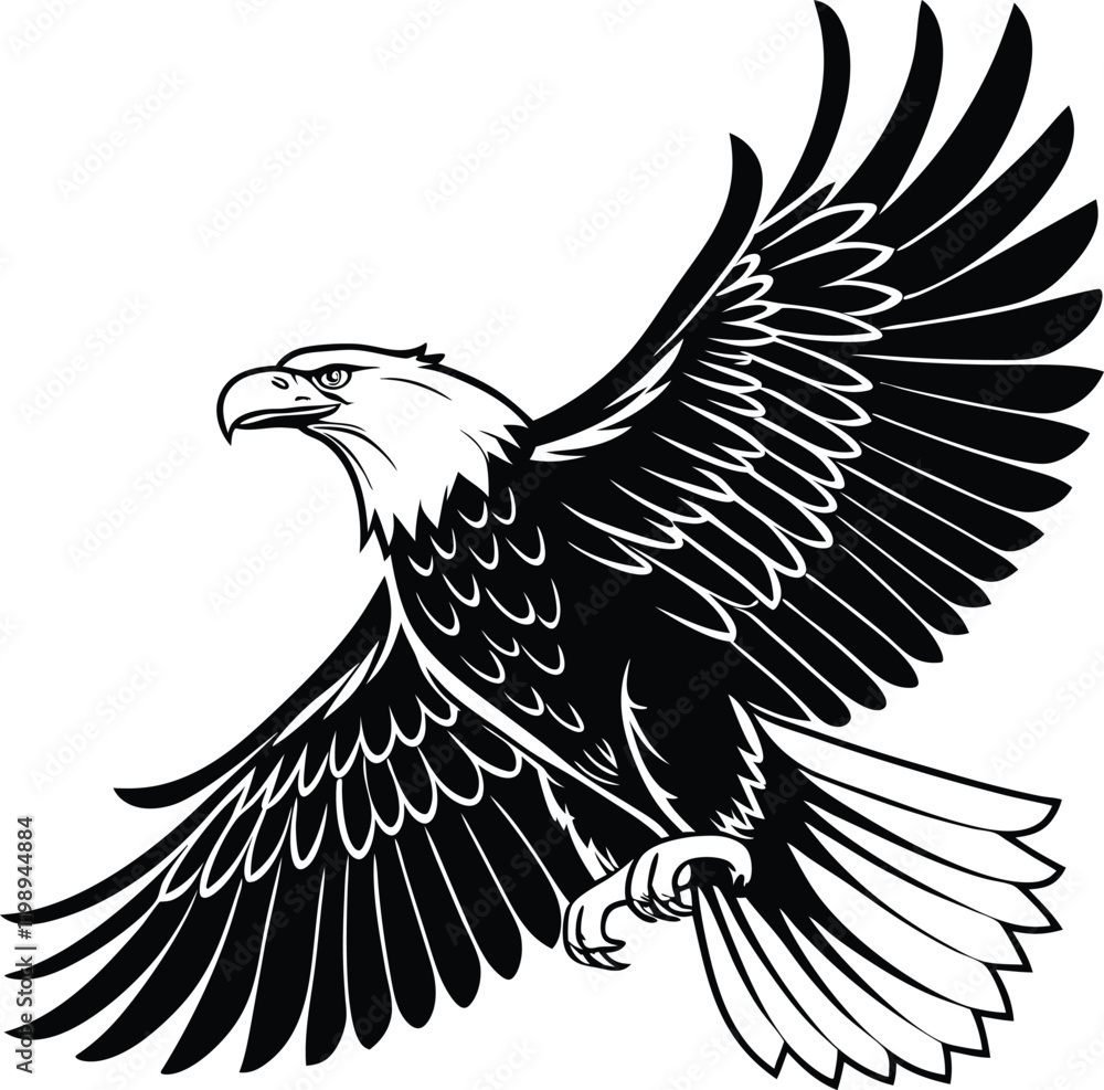 Fototapeta premium Powerful Eagle in Flight Captured in Monochrome Silhouette