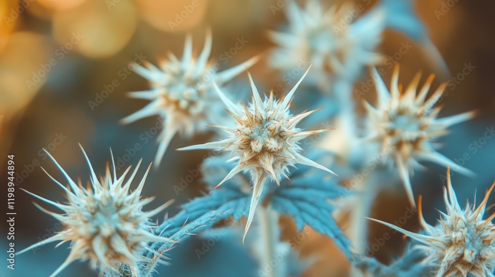 Close-up of spiky thistle flowers with blurred background and natural light Copy Space Close-up of spiky thistle flowers with blurred background and natural light Copy Space