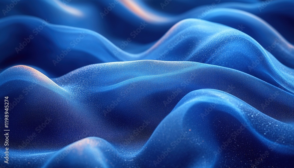 Blue shimmering fabric waves with subtle orange glow background Blue shimmering fabric waves with subtle orange glow background